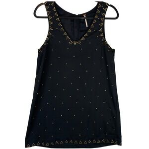 Free People Womens Black Gold Studded Sleeveless V-Neck Blouse Top Size 6